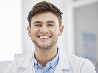 Image showing Smile, doctor face and portrait of man in hospital with crossed arms for wellness, medicine and medical care. Healthcare, insurance and happy health worker in clinic for consulting, trust and support