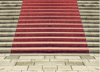 Image showing Vintage looking Red carpet on stairway