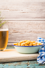 Image showing Tasty lupins and glass of beer