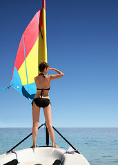 Image showing Girl on the sail boat