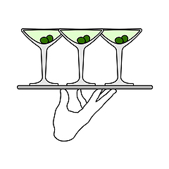 Image showing Waiter Hand Holding Tray With Martini Glasses Icon