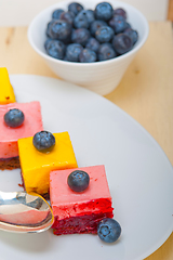 Image showing strawberry and mango mousse dessert cake