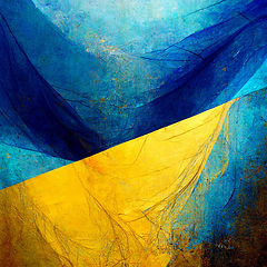 Image showing Abstract painting on blue and yellow watercolor painting backgro