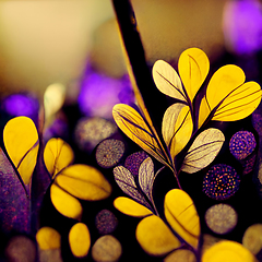 Image showing Purple and yellow abstract flower Illustration for prints, wall 