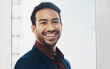 Image showing Business agent, face portrait and happy man, manager or leader smile for startup company growth. Management laugh, corporate employee and Bangladesh worker, businessman or professional consultant