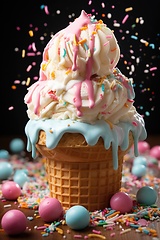 Image showing Ice cream melting in waffle cone