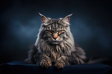 Image showing Maine coon cat serious