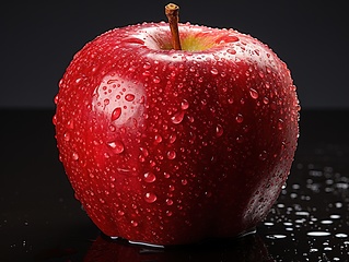 Image showing Red apple with water drops