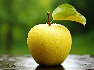 Image showing Yellow apple with water drops