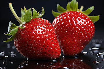 Image showing Wet red strawberries on black