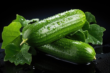 Image showing Fresh cucumbers on black