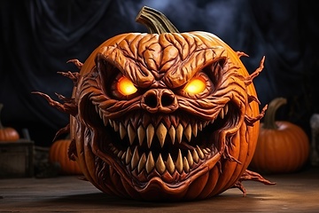 Image showing Spooky Halloween pumpkin with evil face