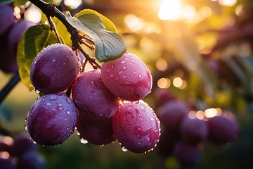 Image showing Purple plum on tree branch