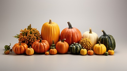 Image showing Many different pumpkins on white