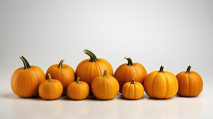 Image showing Many different pumpkins on white