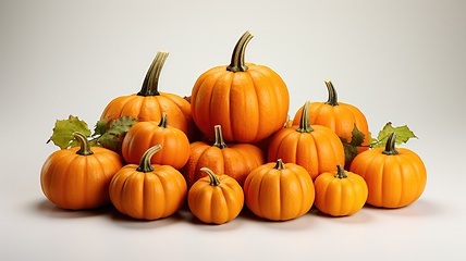 Image showing Many different pumpkins on white