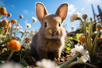 Image showing Easter rabbit on flowers field