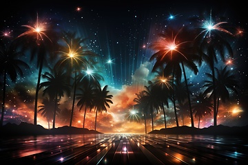 Image showing Palm trees with colorful lights