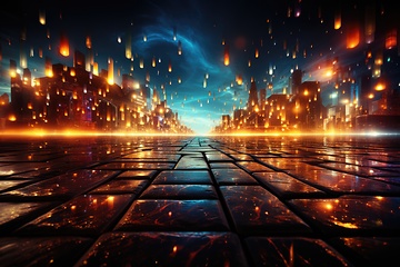 Image showing Sky lantern in futuristic night city