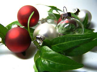 Image showing christmas baubles with ivy