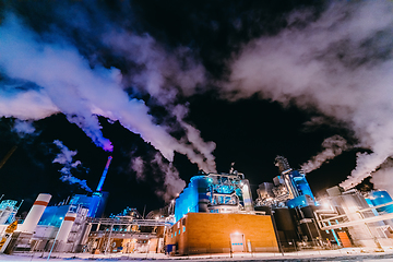 Image showing Night photograph of the largest paper production industry in Scandinavia