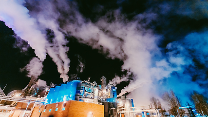 Image showing Night photograph of the largest paper production industry in Scandinavia