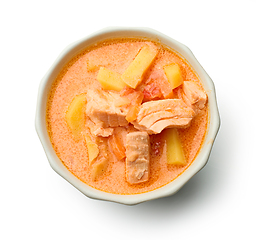 Image showing bowl of salmon tomato soup