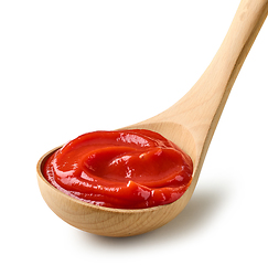 Image showing tomato sauce ketchup in wooden ladle