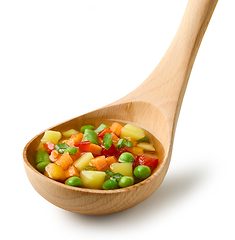 Image showing vegetable soup in wooden ladle