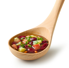 Image showing vegetable soup in wooden ladle 