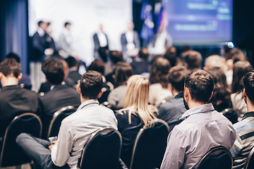 Image showing Round table discussion at business conference meeting event.. Audience at the conference hall. Business and entrepreneurship symposium.