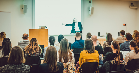 Image showing Audience in lecture hall on scientific conference.