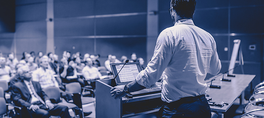 Image showing Public speaker giving talk at Business Event.