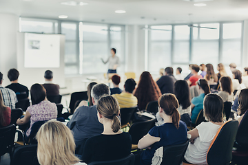 Image showing Speaker giving presentation on business conference.