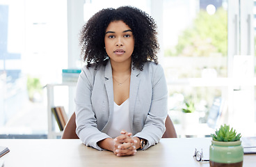 Image showing Business woman, serious and portrait in job interview, we are hiring or recruitment meeting in hr company. Ready, corporate and manager in human resources office, management or recruiting employees