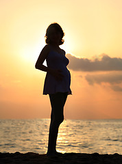 Image showing Pregnant woman at sunset