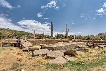 Image showing Famous ancient obelisks in city Aksum, Ethiopia