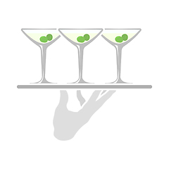 Image showing Waiter Hand Holding Tray With Martini Glasses Icon