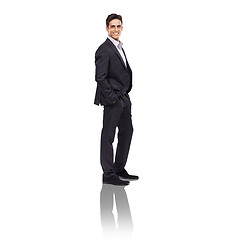 Image showing Suit, corporate fashion for business and an Indian man looking confident and professional on a png, transparent and isolated or mockup background. Portrait of a handsome executive or CEO