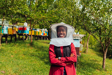 Image showing Portrait of an Arab investor located on a large honey farm. Investing in small businesses