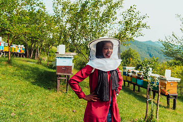 Image showing Portrait of an Arab investor located on a large honey farm. Investing in small businesses