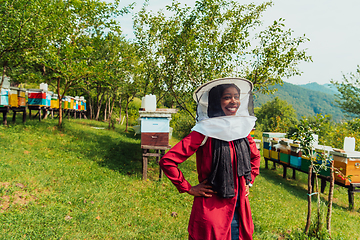 Image showing Portrait of an Arab investor located on a large honey farm. Investing in small businesses