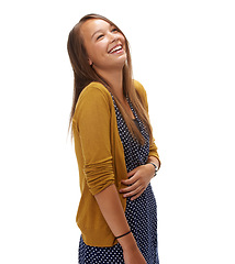 Image showing Being a teenager is easy. Studio shot of a teenage girl isolated on white.