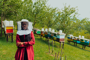 Image showing Portrait of an Arab investor located on a large honey farm. Investing in small businesses