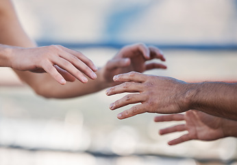 Image showing Hands, martial arts and fight in competition, exercise and workout for fitness. Wrestling, mma and people training for battle, challenge and ready to start sports for action, taekwondo and combat