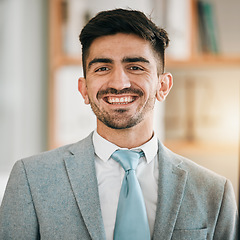 Image showing Portrait of businessman, pride and smile in modern office with confidence, opportunity and happiness for startup entrepreneur. Work, business and face of happy man in professional workplace in Canada