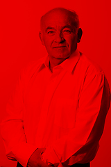 Image showing Senior grey-haired man wearing elegant shirt isolated on white background depressed and worry for distress, crying angry and afraid. Sad expression.