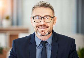 Image showing Portrait, mature business man and smile in office with corporate confidence, pride and professional broker in Australia. Face of happy CEO, manager and financial trader with experience in consulting