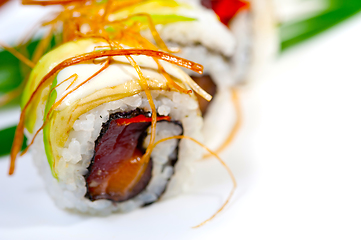 Image showing fresh sushi choice combination assortment selection