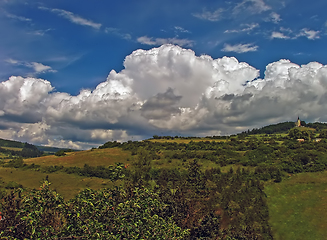 Image showing Church on hill with clouds